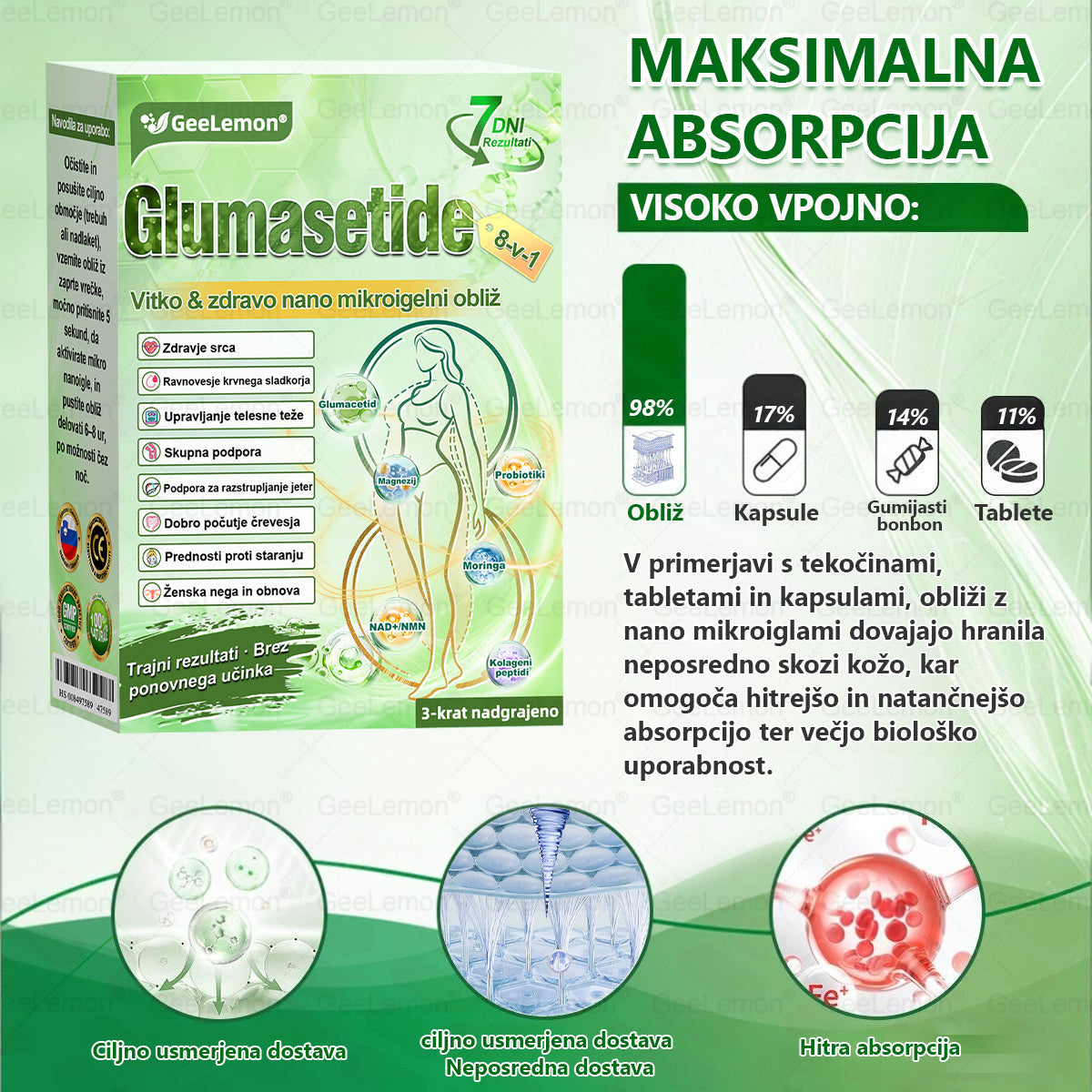 Registrirano pri JAZMP in GMP certificirano👩‍⚕️🎁 𝐆𝐞𝑒𝐿𝑒𝐦𝐨𝐧® 𝐆𝐥𝐮𝐦𝐚𝐬𝐞𝐭𝐢𝐝𝐞 8 v 1 Hujševalni in zdravju namenjen nano obliž z mikroiglicami 2.🇸🇮 (Samo enkrat na dan, vidne spremembe že v 7 dneh)
